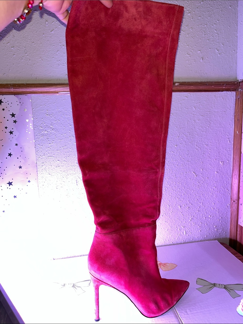 Women's Red Suede Knee-High Stiletto Boot
